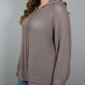 [[Unbranded]] Women's Knit Hooded Sweater - Taupe